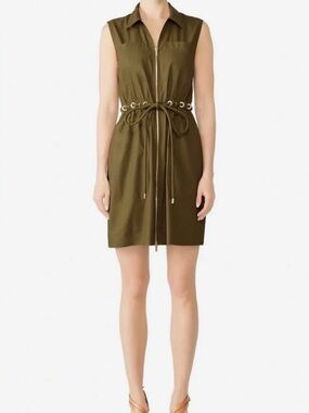 Derek Lam 10 Crosby Olive Sleeveless Zip-Front Drawstring Utility Shirt Dress 4